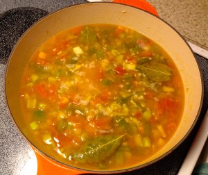 The meat and/or seafood isn't until the rice is nearly done cooking.