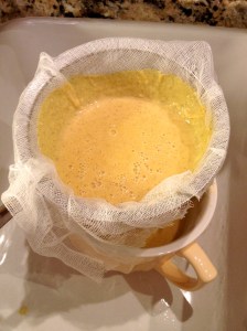 The custard needs to be strained before churning.